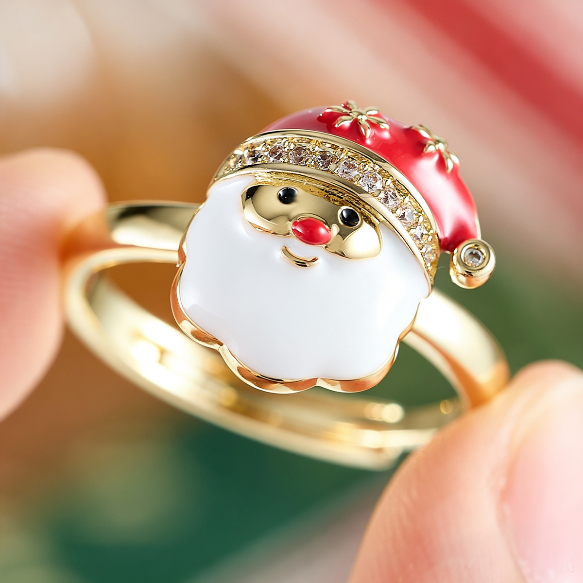 Santa Claus Open Ring with Copper Material and Zirconia